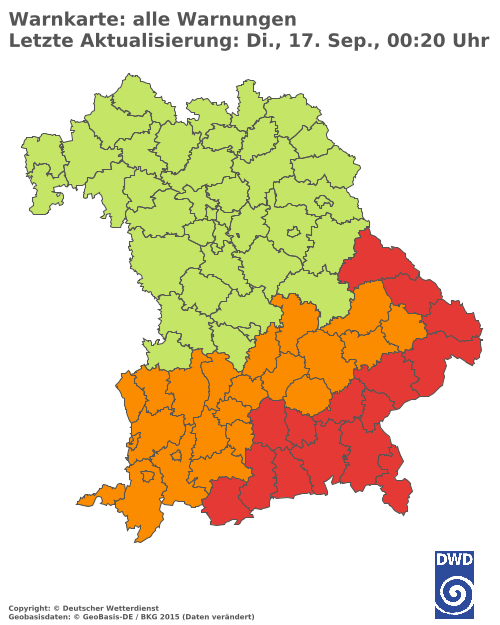 Aktuelle Wetterwarnungen für  Mühldorf a. Inn